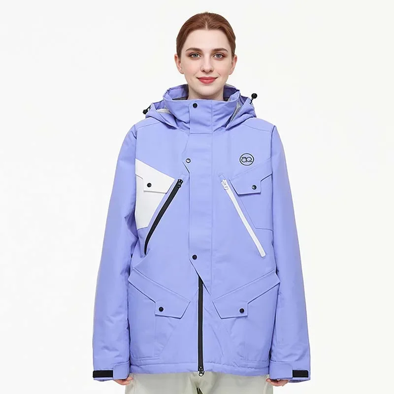 2025 Winter New Warm Hooded Skiing Jackets Windproof Waterproof Zipper Woman Men Ski Coat Breathable Solid Sport Adult Outerwear