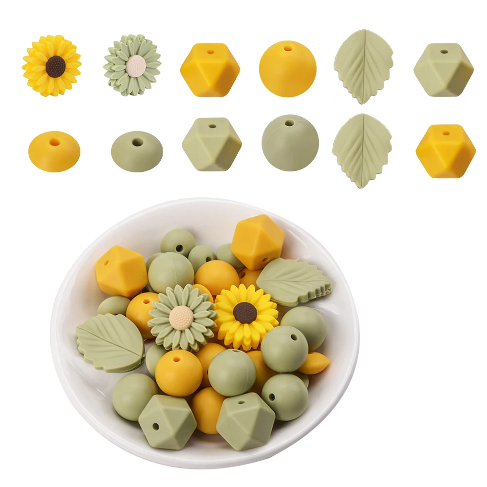 LOFCA 40Pcs Silicone sunflower Beads Plant silicone Flower Beads Silicone Teether Necklace pacifier making Bpa free food grade