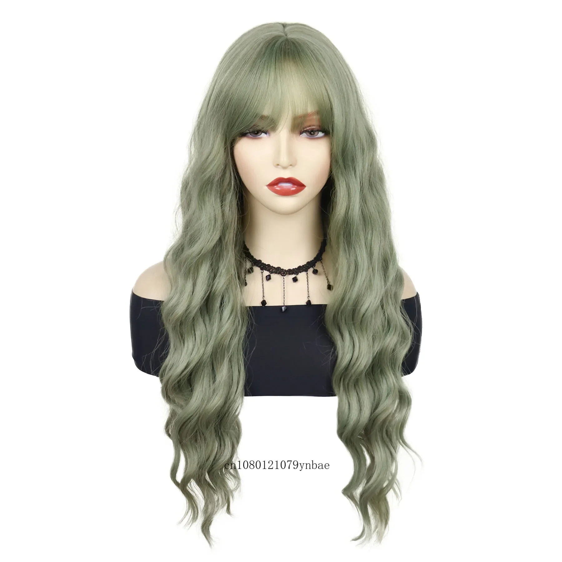 Halloween Cosplay Synthetic Long Water Wavy Wig with Bangs for Women Ladies Anime Cyan Blue Wigs Costume Party Christmas Use