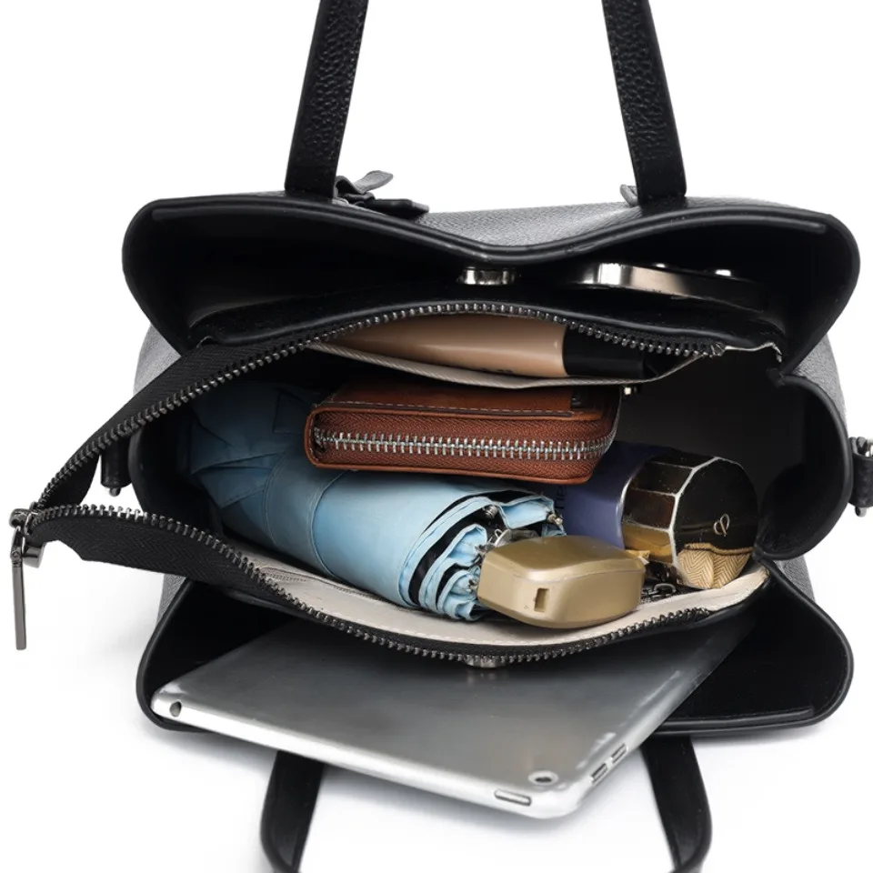 100% Genuine Leather Tote Bag Luxury Handbags Women Bags Designer 3 Layers High-End Shoulder Bag Premium Cowhide Crossbody Bag