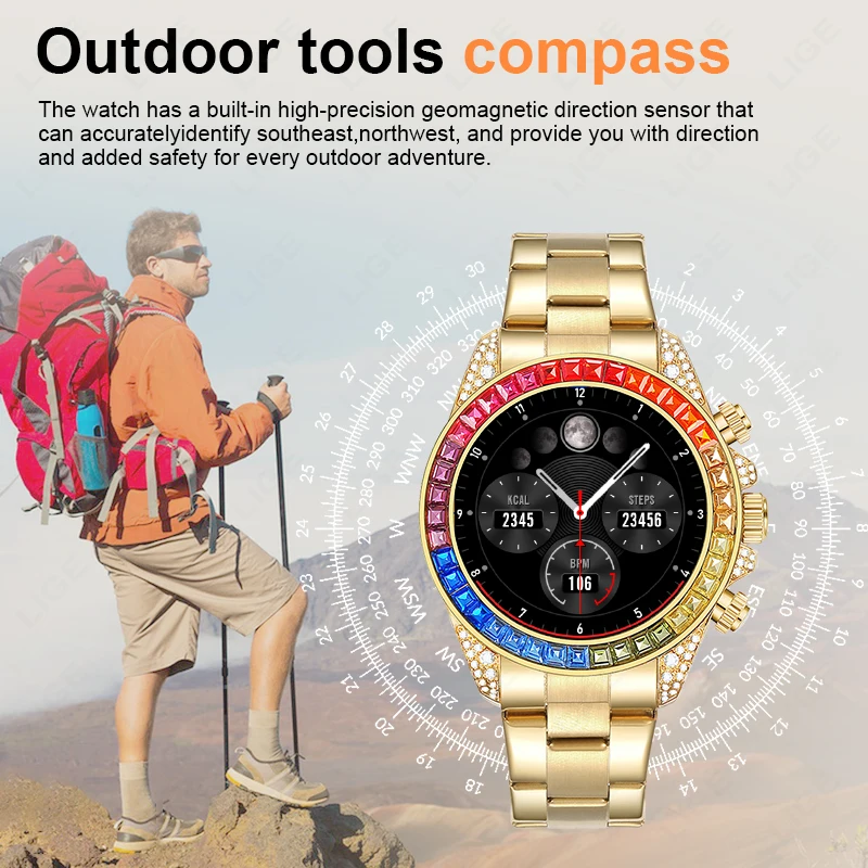 LIGE 2024 Compass Outdoor Sport Men Smart Watches NFC AI Voice Assistant Bluetooth Call Waterproof Smartwatch Heart Rate Monitor