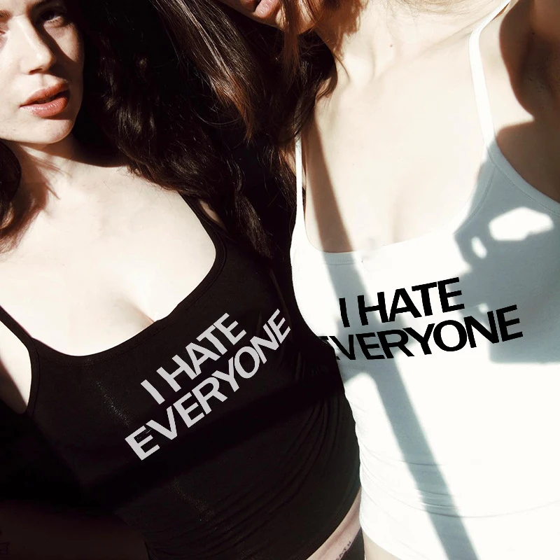 Y2k I HATE EVERYONE Print 90s Emo Punk Camisole Top Grunge Crop Top Vintage Gothic Women Corset Tank Top Tee Summer Clothes Tops