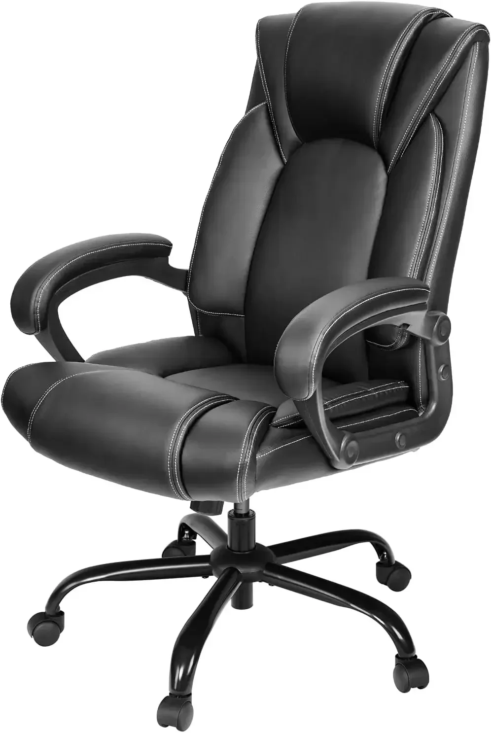 Black Desk Office Chair Executive Chair Ergonomic Support Tilting Function Bonded Leather Spring Cushion