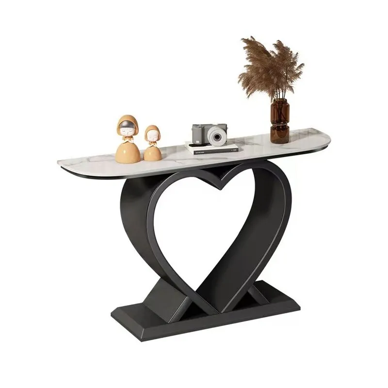 

#European Style Light Luxury Movable Metal Console Table Slate Top Modern Simple Design Living Room Furniture Entrance Opposite