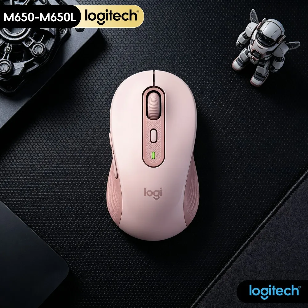Logitech M650 Wireless Ergonomic Mouse Recycled Material Noise Reduction Click Dual Mode Connect Wide System Compatibility