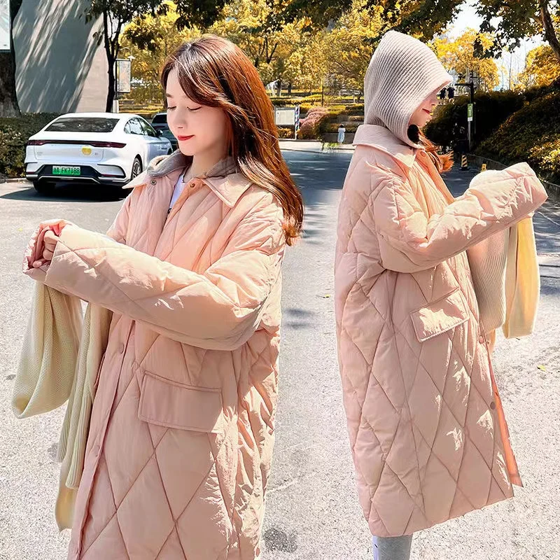 Medium-long Style Parkas Women Knit Hooded Patchwork Thick Cotton-padded Tops Loose New Winter Korean Style All-match Gentle