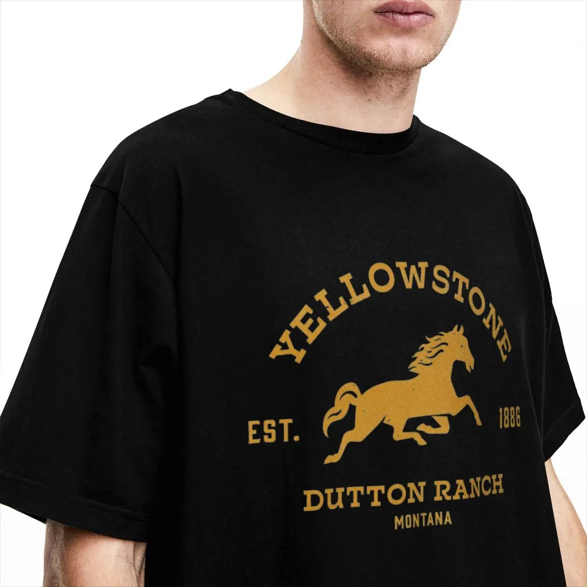 Yellowstones Dutton Ranch T Shirt Beach Gold Vintage Logo T-Shirts Cotton Trendy Cool Tee Shirt For Men's Short Sleeve Top Tees