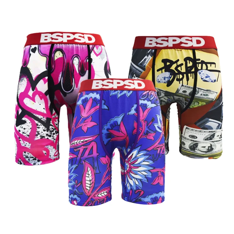 

Men's Printed Polyester Underwear S-XXL Breathable Quick Dry Sports Boxer Briefs Soft Elastic Waist Multipack