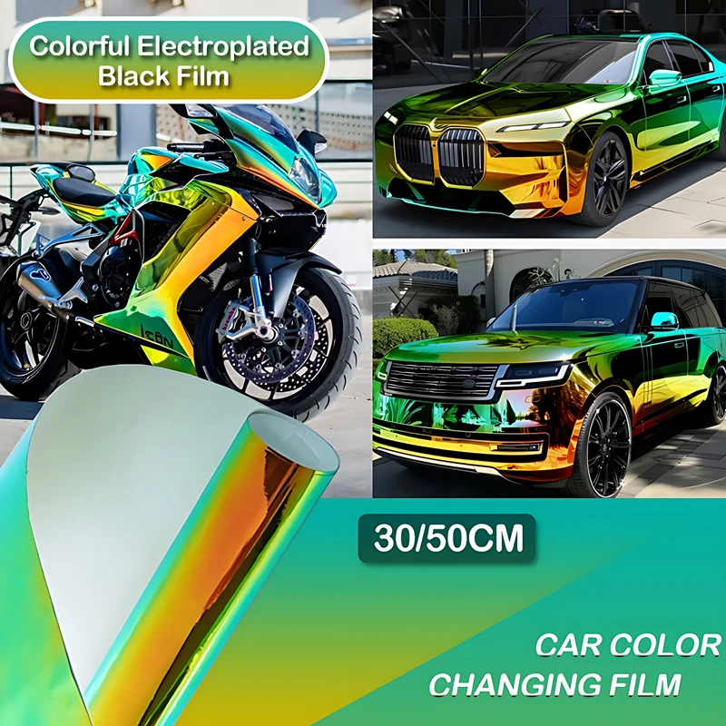 30CMx1.52M Colorful Electroplated Black Green Film Holographic Sticker Bubble-free Rainbow Chameleon Sticker For BWM 320i/f10