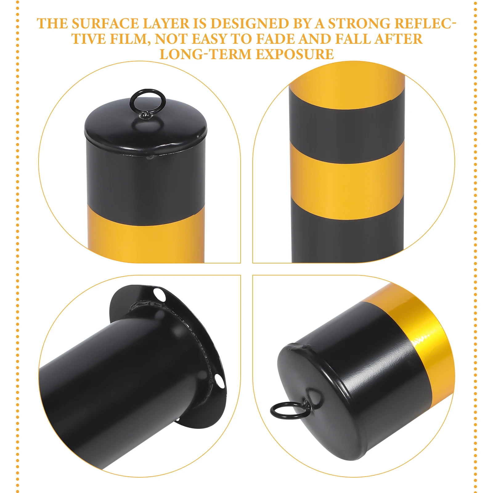 

Reflective Safety Bollard 50cm Black Yellow Fixed Parking Barrier Sturdy Steel Traffic Column Warning Sign Driveway