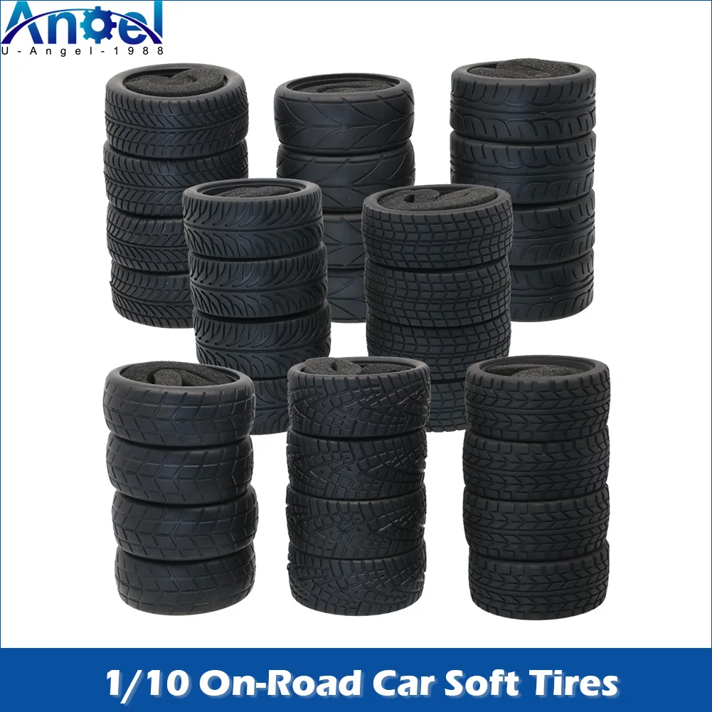 4 Piezas de Neumáticos Suaves para Auto de Carreras 1/10, 65MM, Alta Adherencia, de Goma, para HSP Tamiya HPI Kyosho 94122 RS4 D5 TT02 FW06