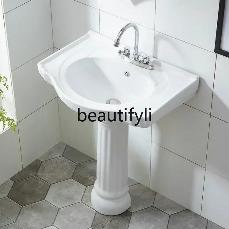 

Home Ceramic Pedestal Basin Bathroom Apartment Balcony Floor-standing Washstand Sink