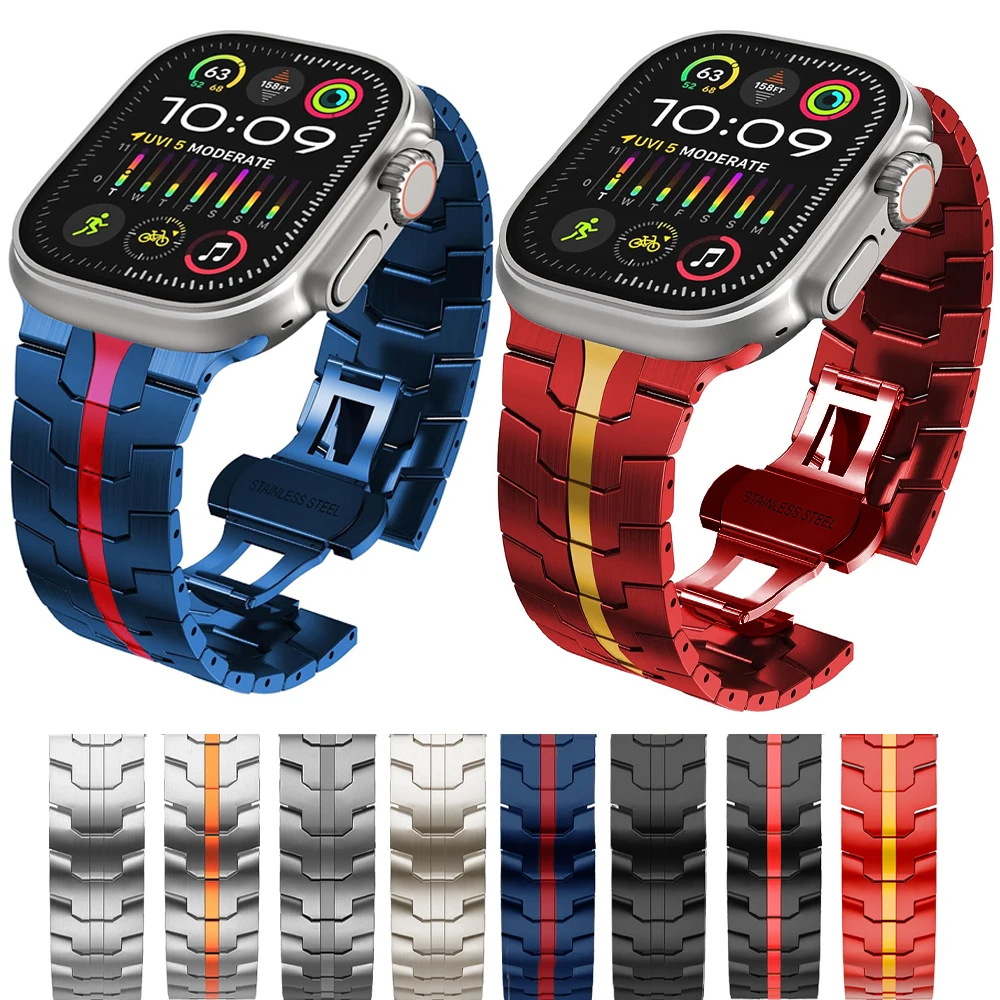 Metal Stainless Steel Strap for Apple Watch Ultra2 Band 9 8 7 49mm 45mm 41mm Iron Man Bracelet Wristband for Iwatch Series 6 5SE