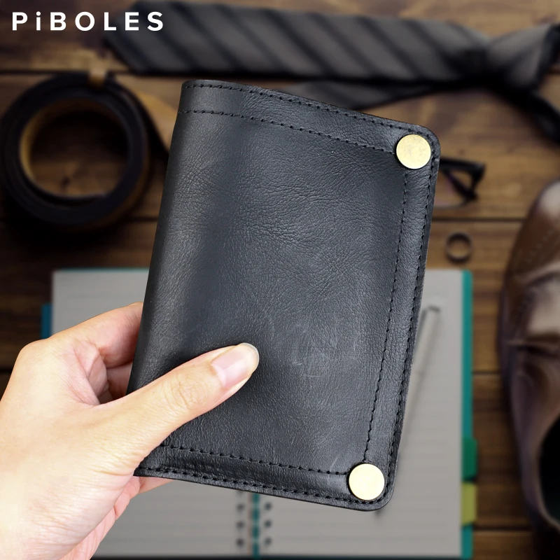 Vintage Genuine Leather Women's Wallet Handmade Cowhide Credit Card Slot Short Wallet For Men Portable Coin Purse With Zipper