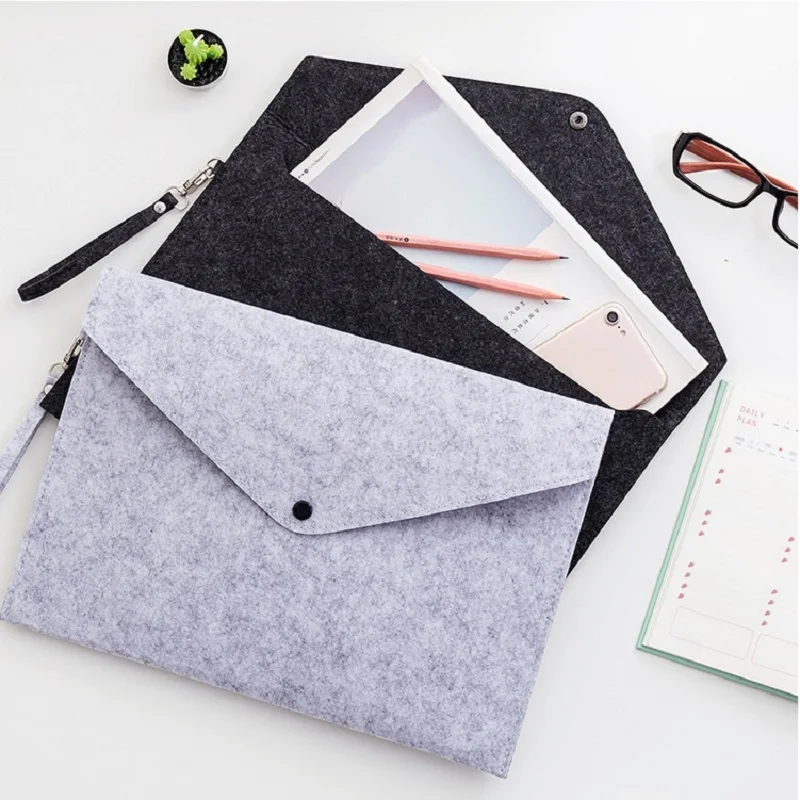 EZONE 1PC A4 High-Grade Felt Folder Veiled Button Design Large Capacity Envelope Document Bag Office File Organizer Bag 24*34cm