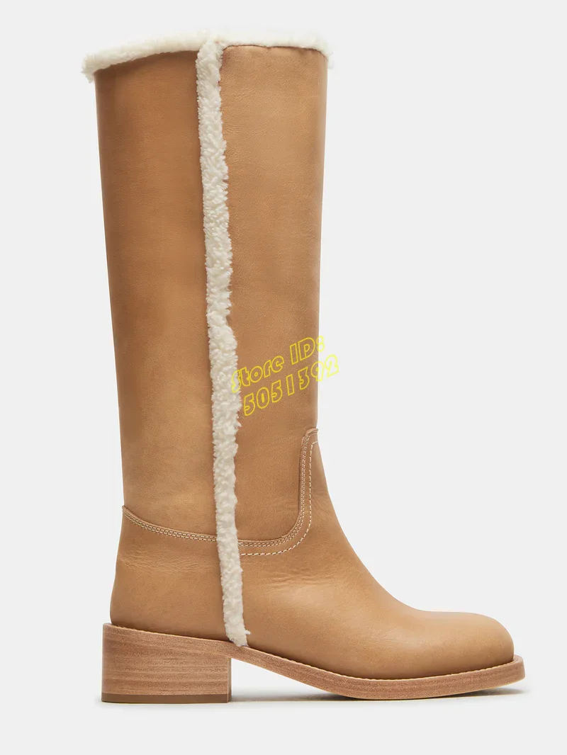 נעלי ברך גבוהות עם עקב נמוך, קדמה מעוגלת, נעליים לנשים לחורף ולסתיו 2026, צבע חום שחור, עור מאט