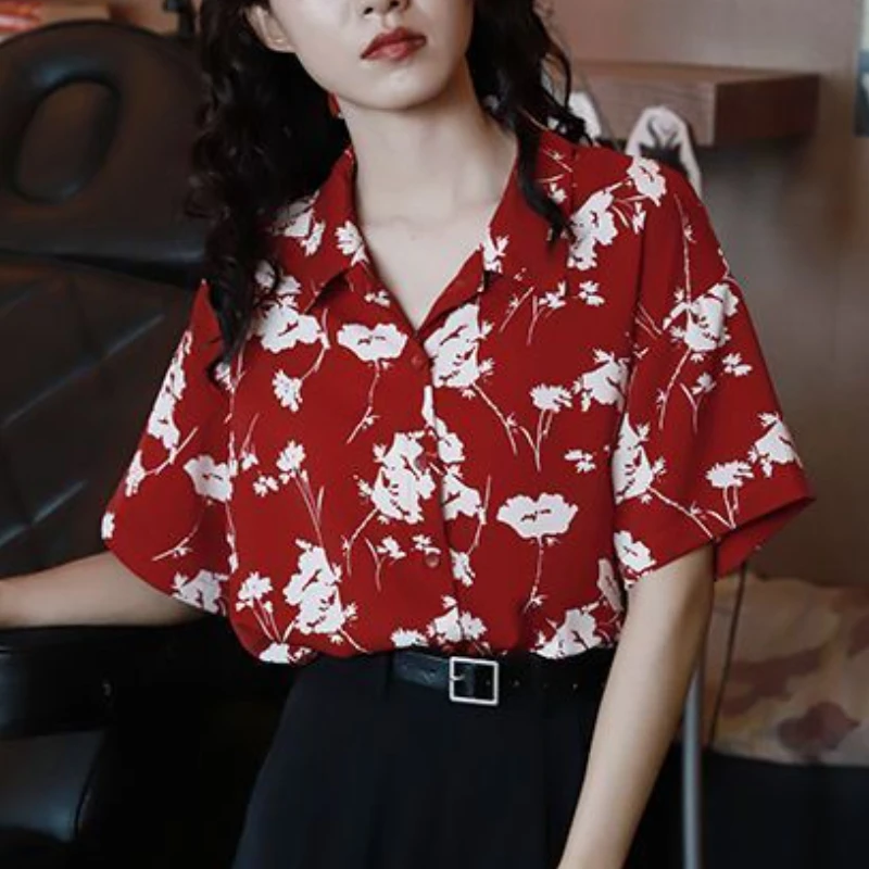 

Рубашки с цветочным принтом, женская одежда, мешковатые отпускные летние винтажные женские рубашки во французском стиле, повседневные рубашки в стиле меньшинств, повседневные, универсальные, 2023,