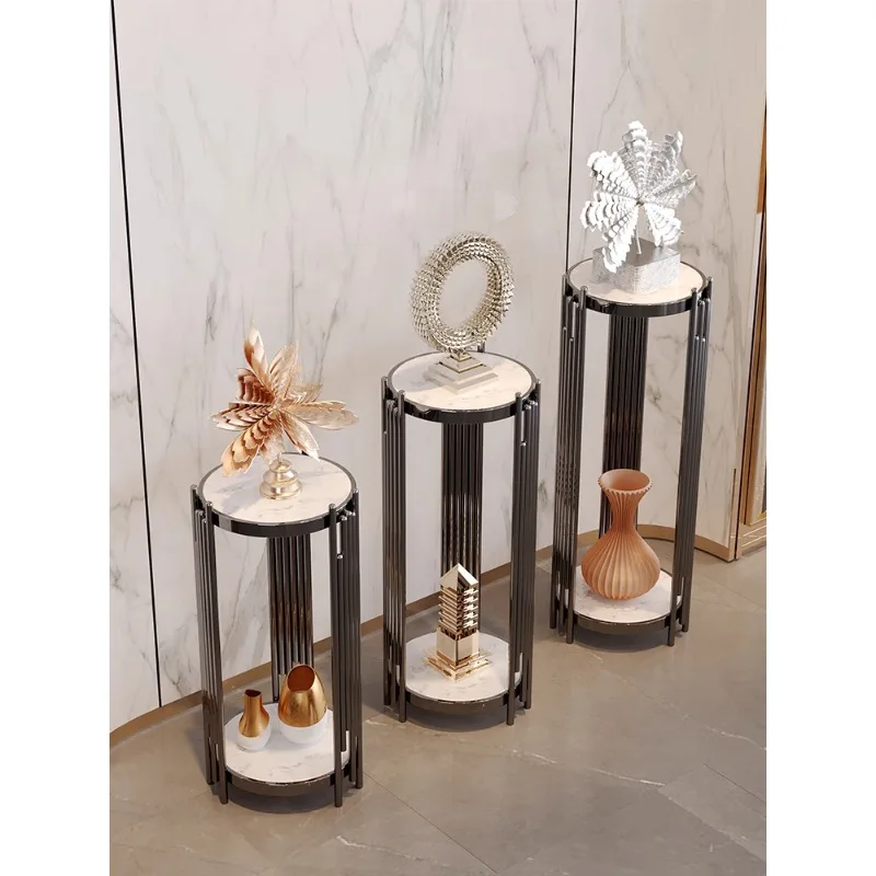 حامل زهور فاخر وخفيف الوزن ومرآة سوداء من الفولاذ المقاوم للصدأ والتيتانيوم الأسود وخزانة تلفزيون لغرفة المعيشة بجوار من الأرض إلى السقف