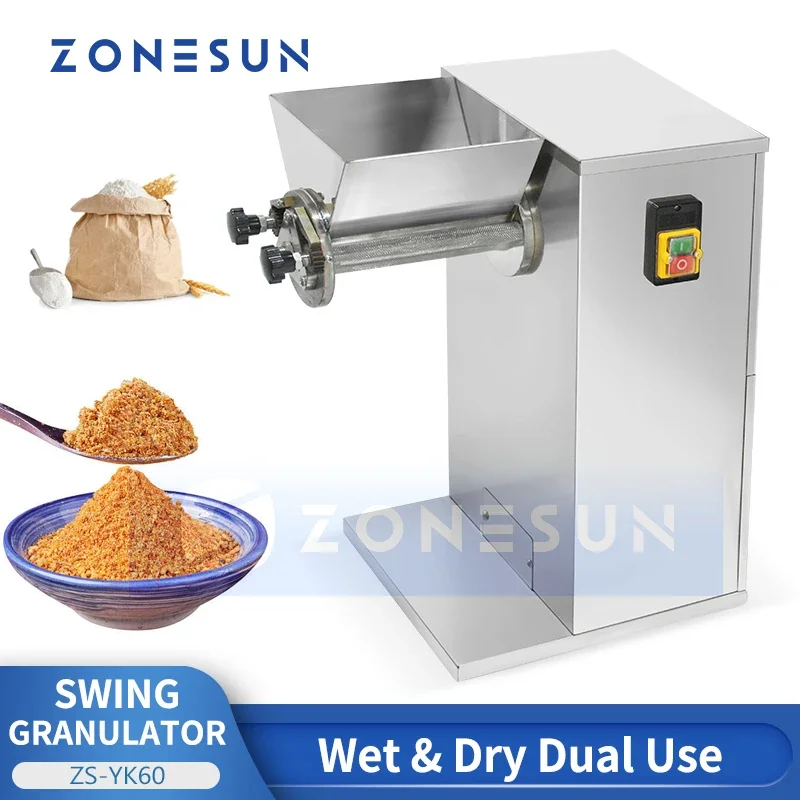 

ZONESUN Swing Granulator Flour Grains Stainless Steel Sieving Machine Pretreatment 3L Hopper ZS-YK60