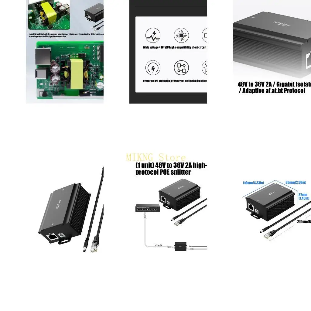 High Efficiency Outdoor Metal 48V to 36V 2A PoE Splitter Supporting for Camera and Access Point Best Sale