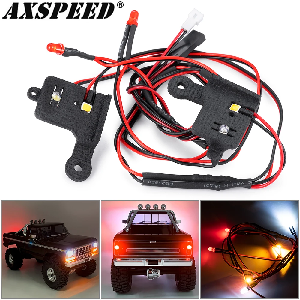 AXSPEED Front and Rear LED Lights Headlights Taillights Spotlight RC Car Decoration for 1/18 TRX4M High Trail K10 F150 Parts