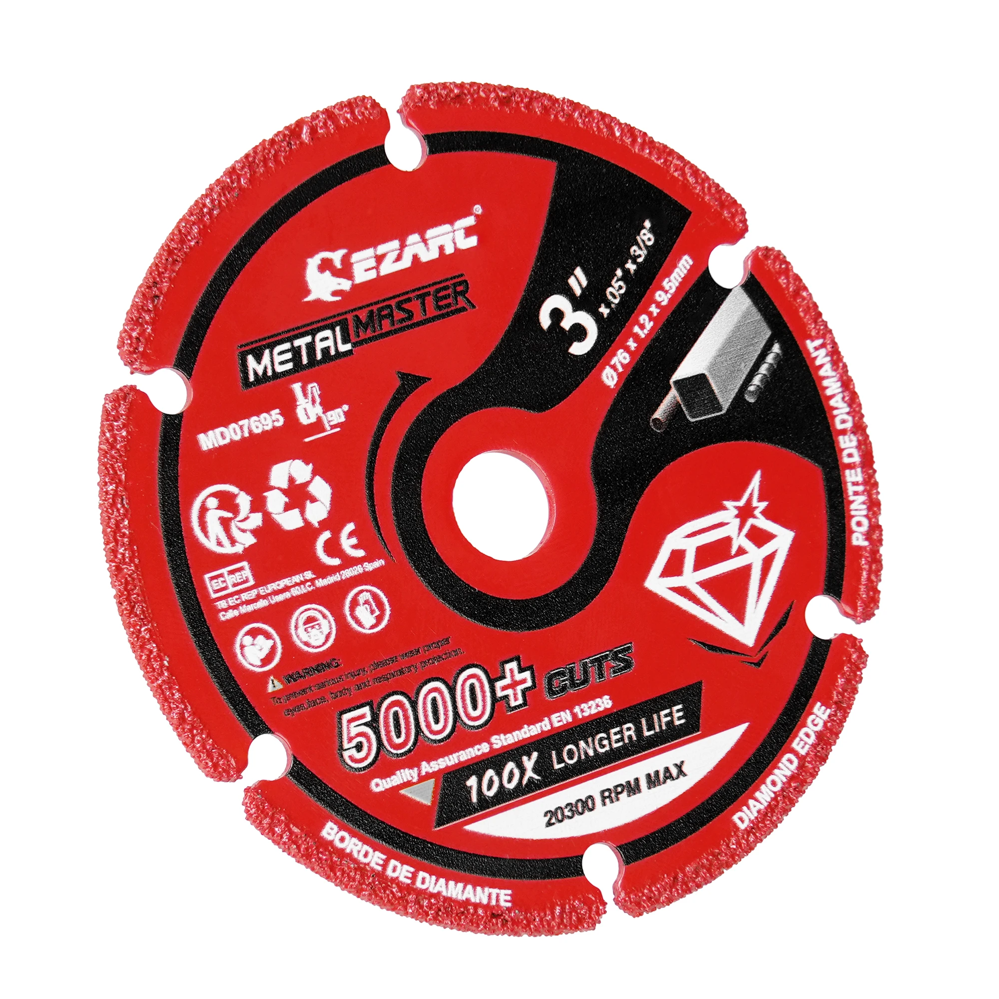 EZARC 76 x 9.5 mm Diamond Cutting Wheel for Metal, 1PC 3-Inch Cut Off Wheel with 5000+ Cuts on Rebar, Steel, Iron and INOX