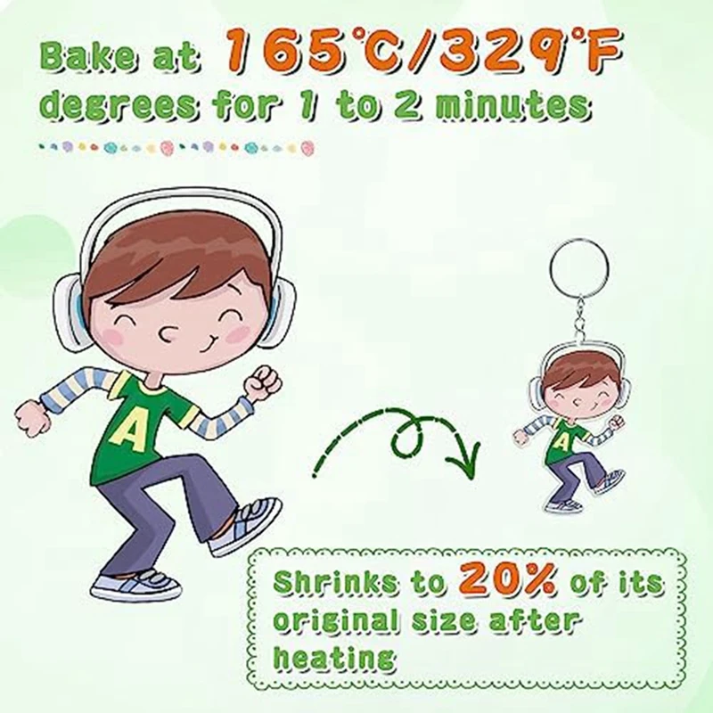 Набор брелоков-15 термоусадочных листов для печати, 20 брелоков, 100 раздельных колец и 5 зажимов-карабинов, сделай сам для детей, простая установка