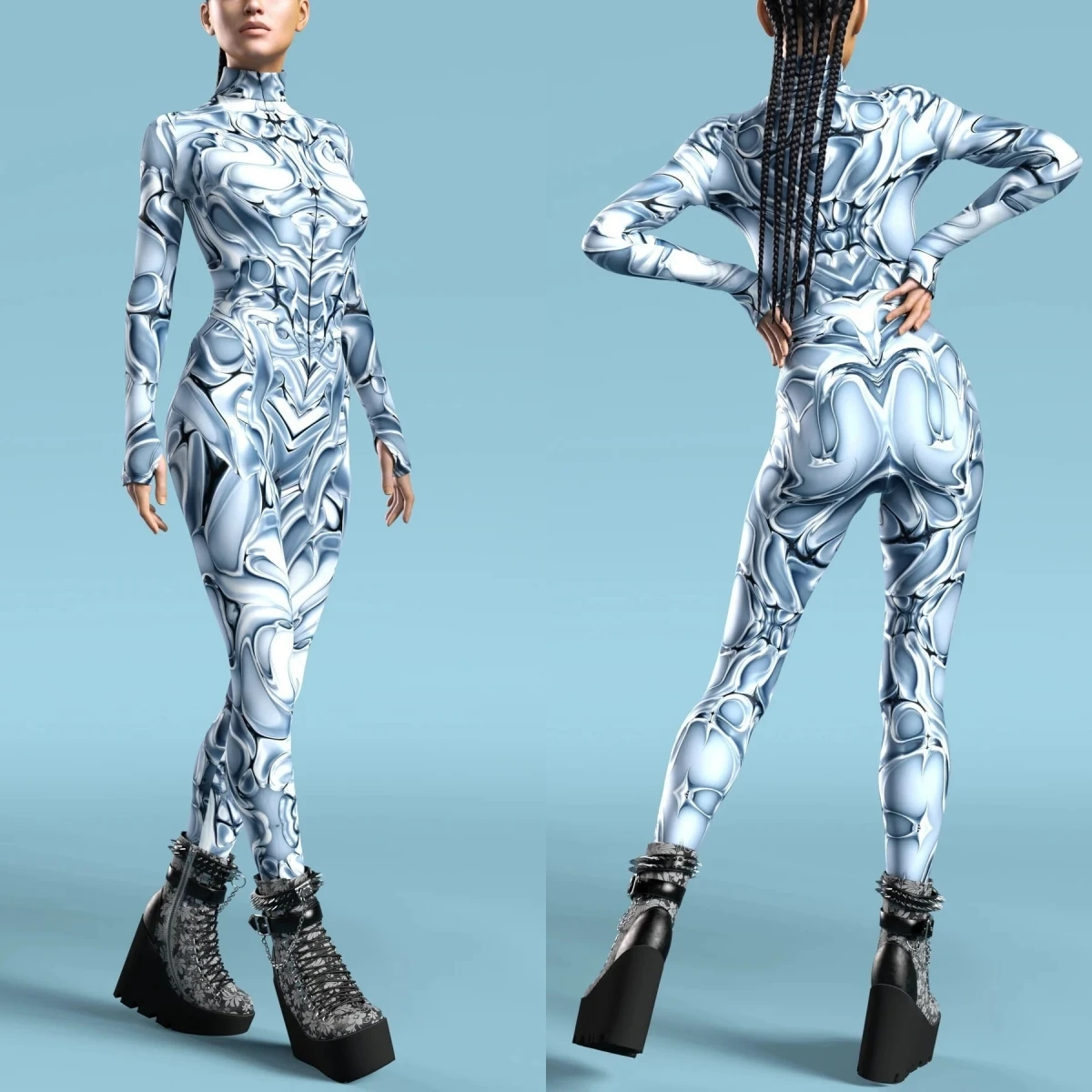 

Unisex Cyber Punk 3D Digital Printing Halloween Party Role Play Outfit Women Men Cosplay Costume Carnival Jumpsuit