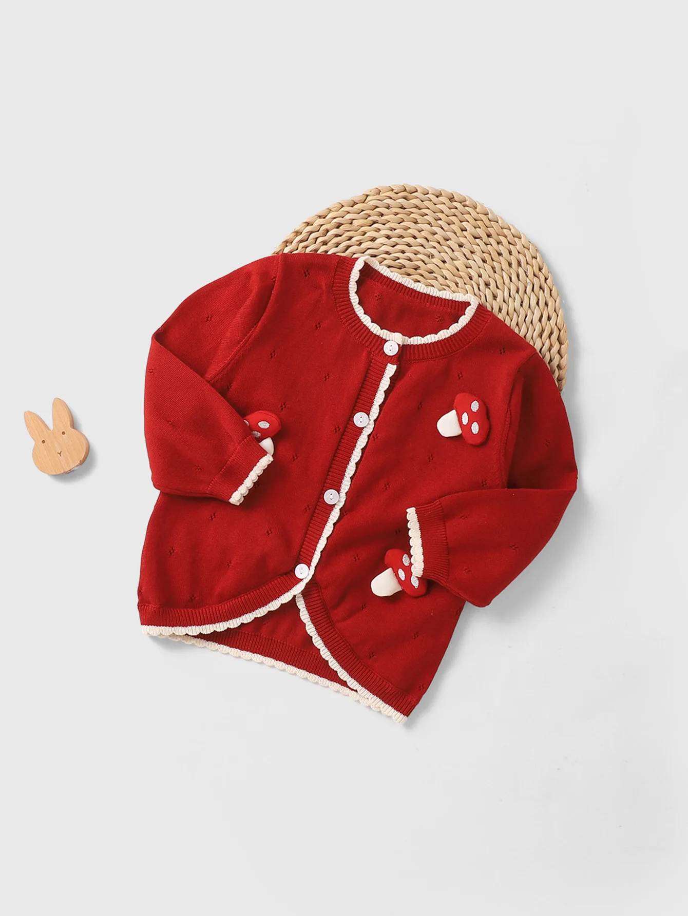 

Youqi New Baby Spring and Autum Pure Cotton Energetic Mushroom Knitted Cardigan One-Year-Old Baby Outwear