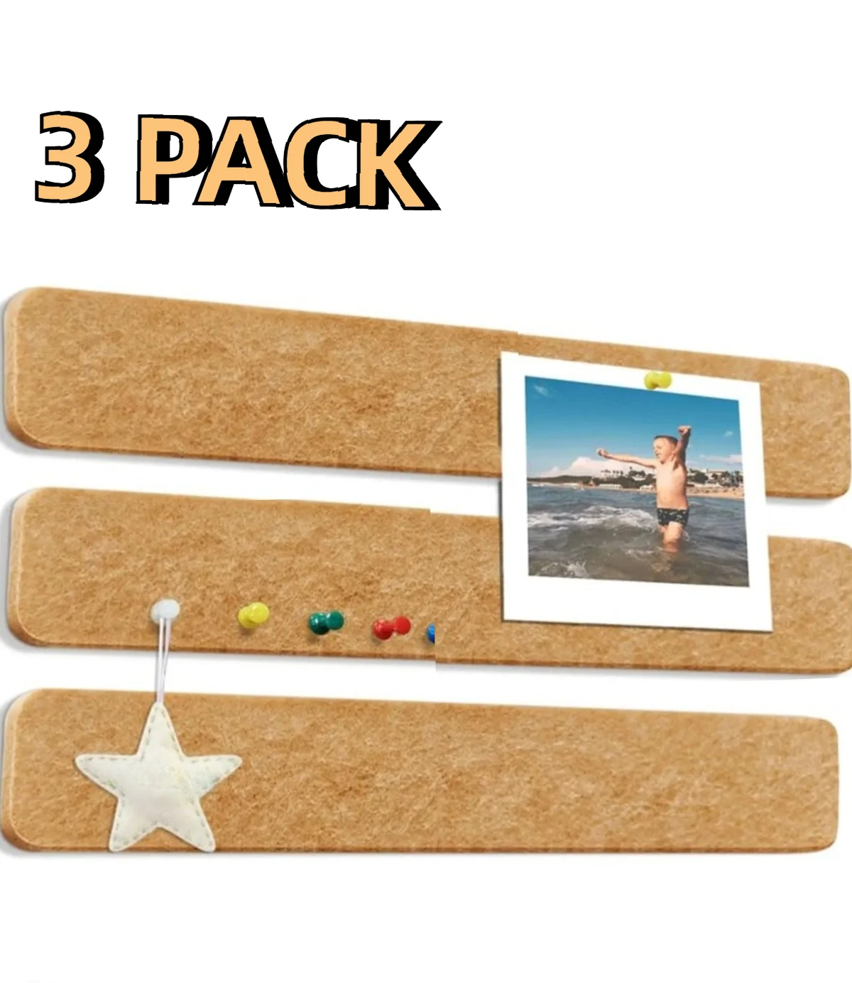 3pcs Self-Adhesive Felt Board Strips, Long Bulletin Bar for Wall Memo Pins, DIY Notice Board, Peel Stick, Home Message Strip