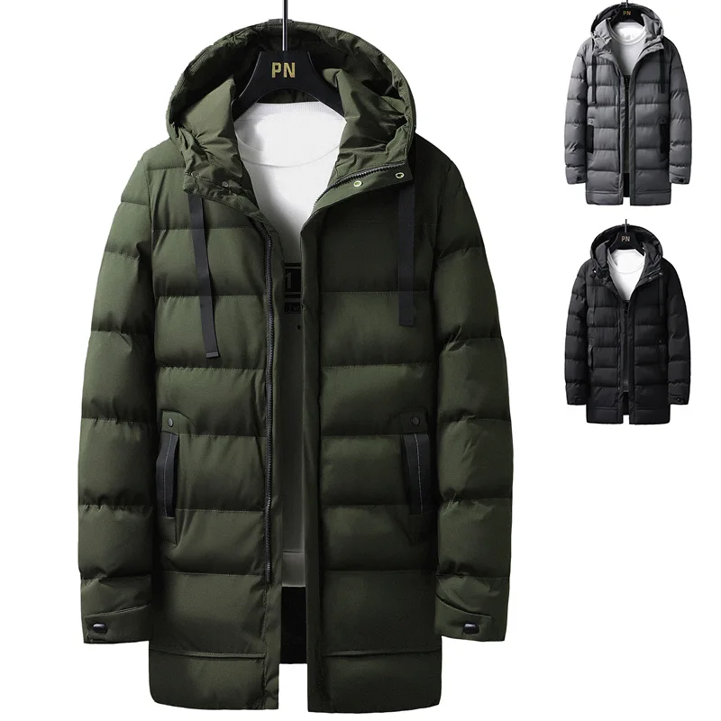 

New Cotton Jacket Autumn Winter Thickened Warm Hooded Mid Long Length Versatile Knee High Quality Parka Coat Men