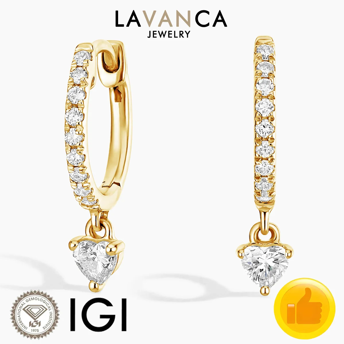 

9K/14K/18K Yellow Gold Lab Created Diamond Earrings Heart and Round Cut Lab Diamond Hoop Earrings Fine Jewelry For Women