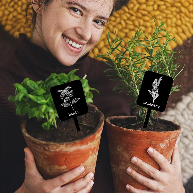 

BYBS-Garden Markers 24Pcs Acrylic Plant Label Signs 12 Styles Black Waterproof Stakes Tags With Names