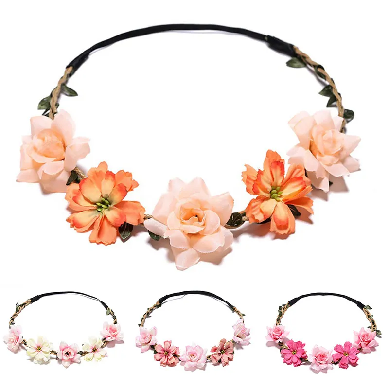 

1Pc New Fashion Flower Crown Headband Garland for Women Wedding Bride Flower Crown Hairband Rope Headdress Hair Accessories