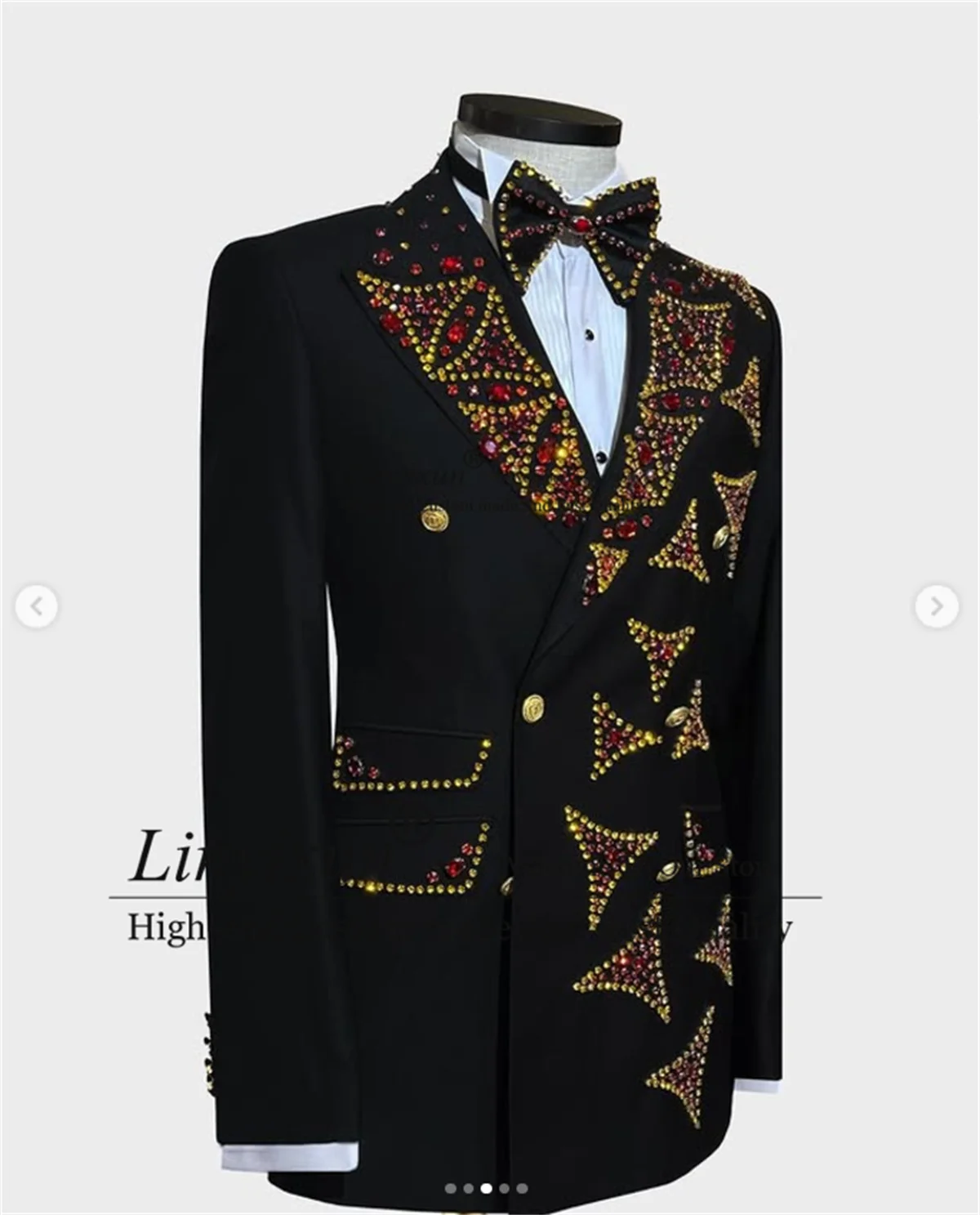 

Luxury Beaded Crystal Men Suits Double Breasted Groom Tuxedos 2 Pieces Sets Male Wedding Prom Blazers Customized Costume Homme