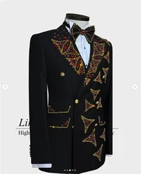 Luxury Beaded Crystal Men Suits Double Breasted Groom Tuxedos 2 Pieces Sets Male Wedding Prom Blazers Customized Costume Homme
