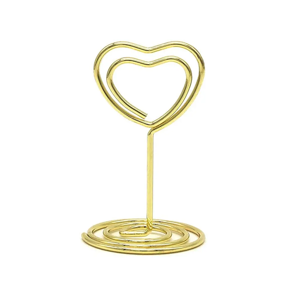 1pcs Duplo Coração Forma Metal Memo Titular Tabela Placecard Titular Foto Clip Card Stand Casamento Banquete Coração Mensagem Titular