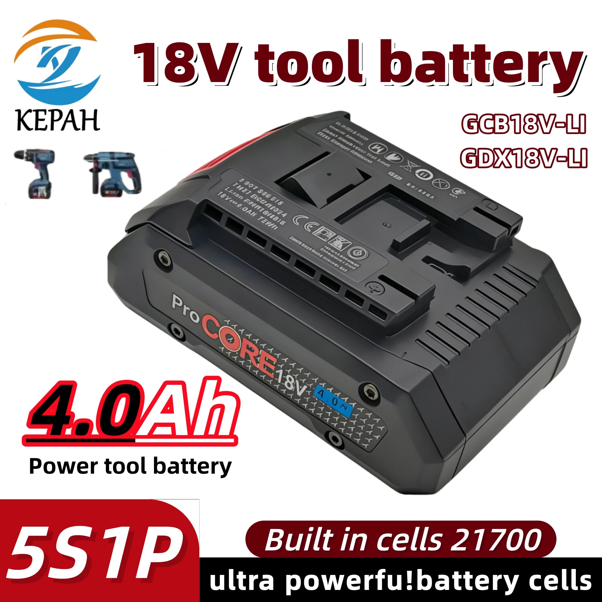 

18V 21700 Universal Replacement Battery｜4000mAh 5S1P for GBA18V/P108/ProCORE Series