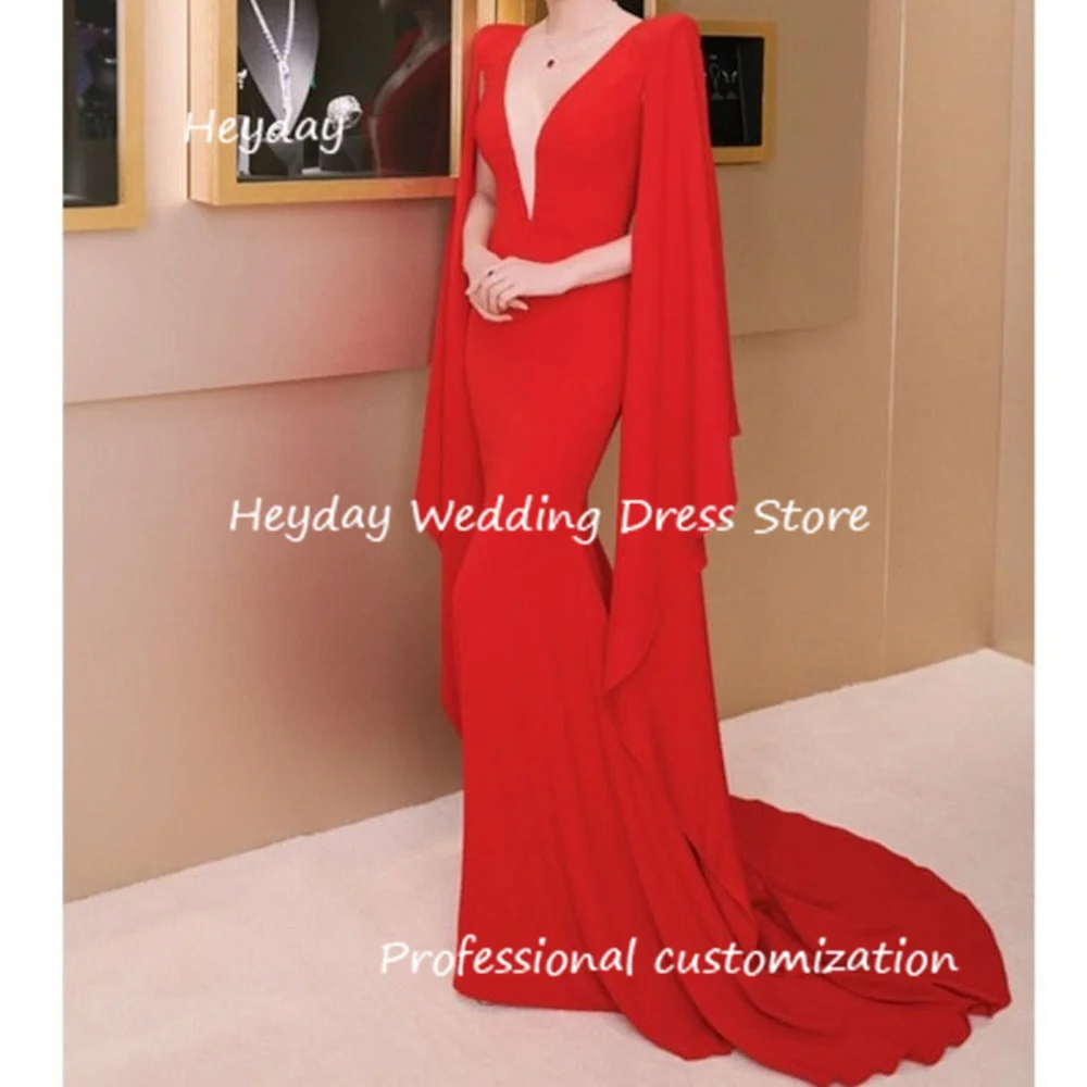 Heyday Crepe Mermaid V-Neck Dress Court Train Classics Draped  Formal Occasion Evening Party Pretty Dresses Heyday 2024