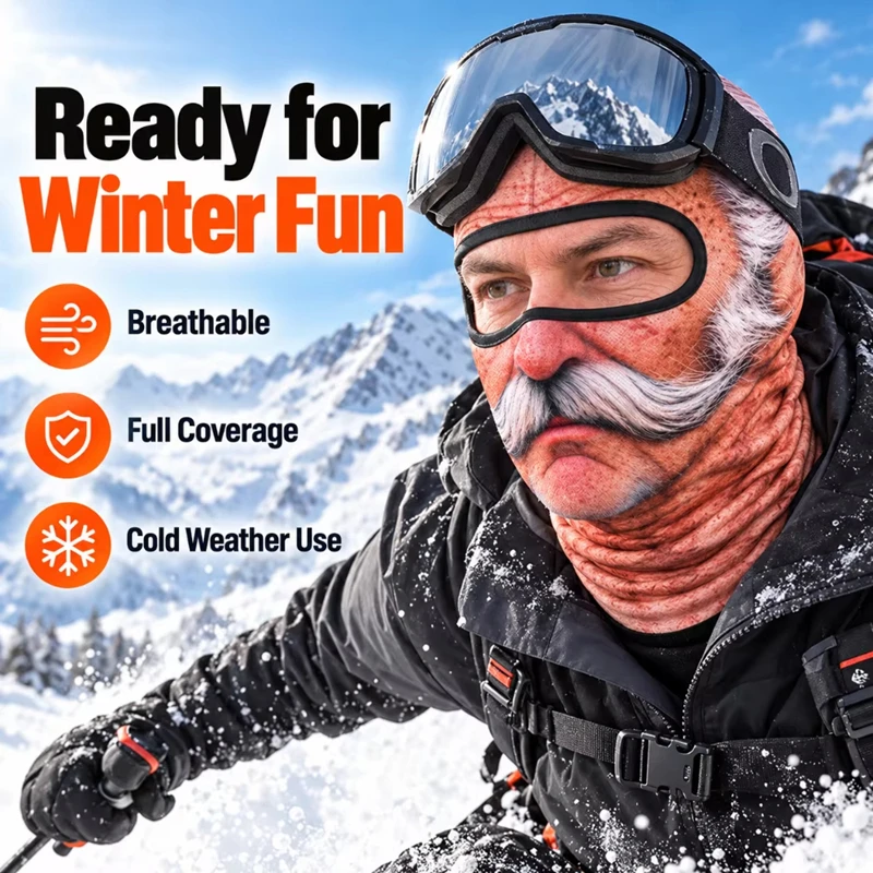 Funny Old Man Ski Mask Realistic Face Balaclava Summer Winter 3D Printed Full Face Mask for Skiing Snowboarding Outdoor Sports