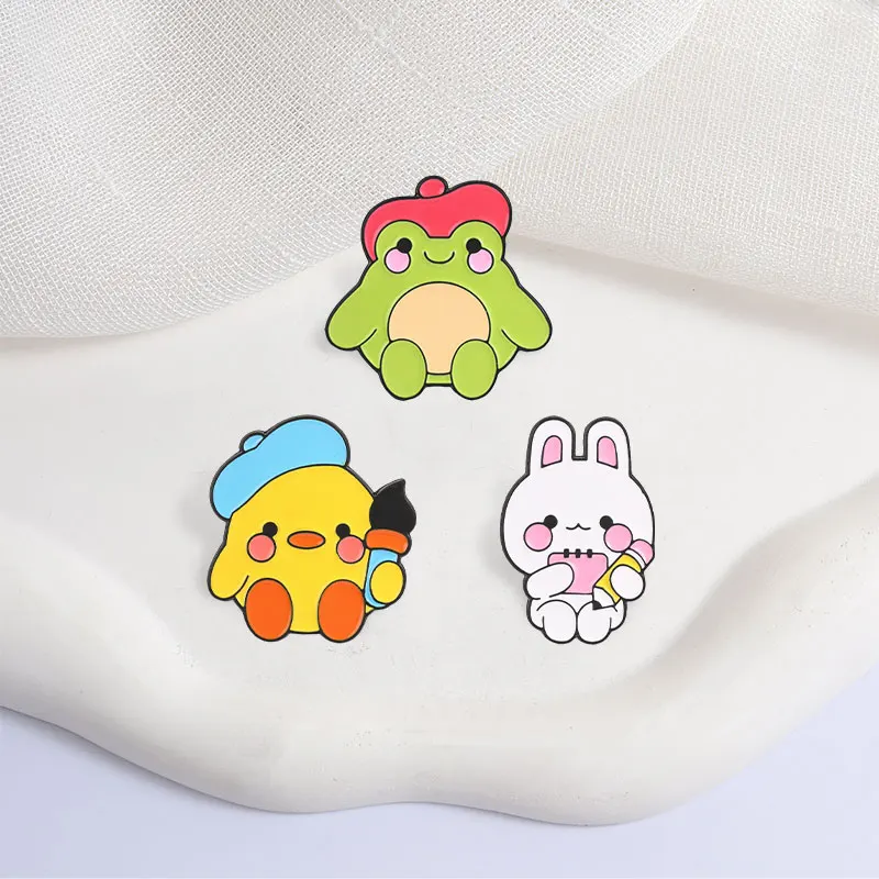 Cute Artist Animal Badge Rabbit Frog Duck Enamel Pins Fashion Lapel Metal Brooches Backpack Clothes Jewelry Gift for Friends