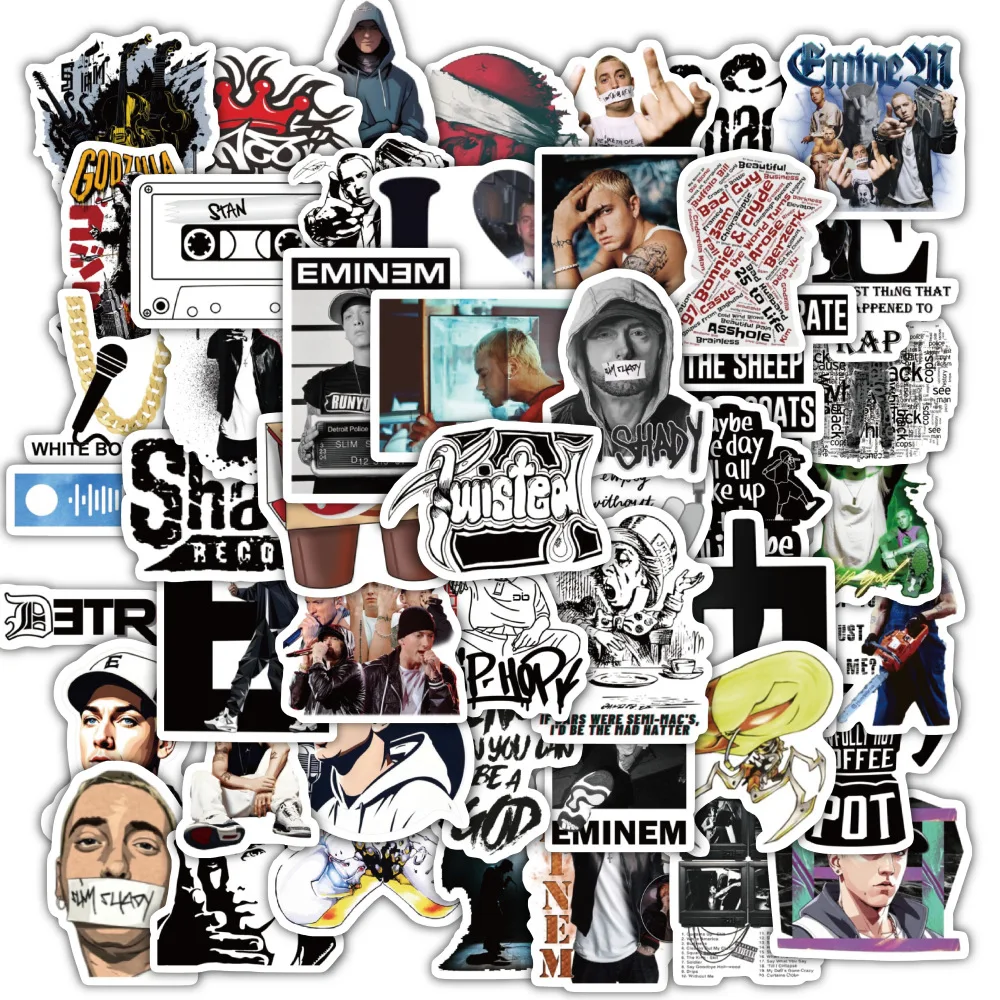 60Pcs Hot Eminem Rapper Stickers for DIY Stationery Motorcycle Travel Luggage Phone Guitar Laptop Graffiti Sticker Cool Decals