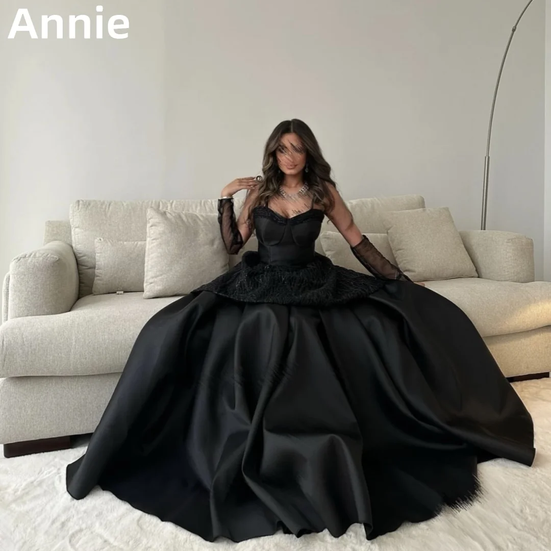 Annie Black Prom Dresses Luxurious Satin Evening Dress فساتين السهرة A-shaped Formal Occasions Party Dresses Vestidos De Fiesta