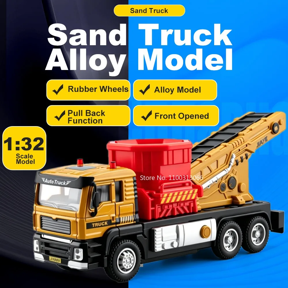 Modèle de camion malaxeur à sable à l'échelle 1:32, jouet de voiture en alliage moulé sous pression avec pneus en caoutchouc, véhicules à rétrofriction pour les passionnés, excellents cadeaux