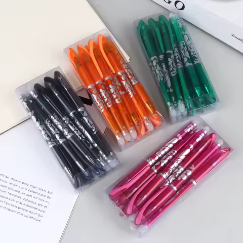 12pcs/box MultiColor Erasable Gel Pen 0.5mm Tip Painting Writing Drawing School Black Red Pink Orange Green Purple Light Blue