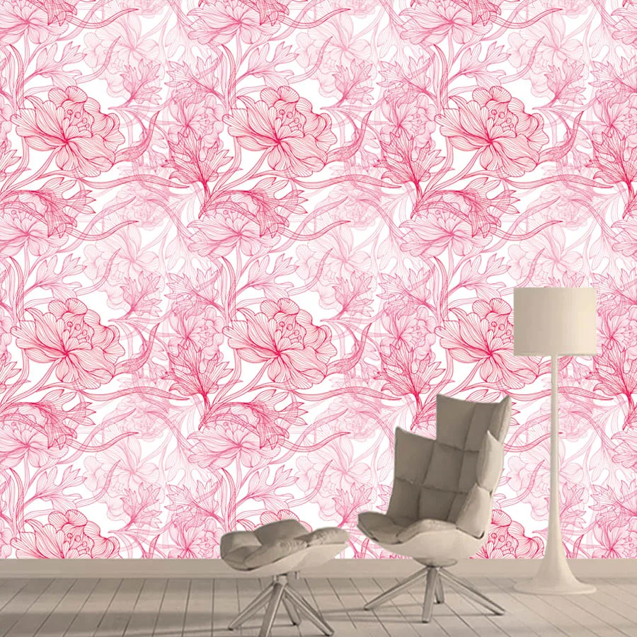 

Custom Self Adhesive Accept Pink Flower Blossom Stripe Wallpapers for Living Room Bedroom Walls Contact Papers Home Decor Murals