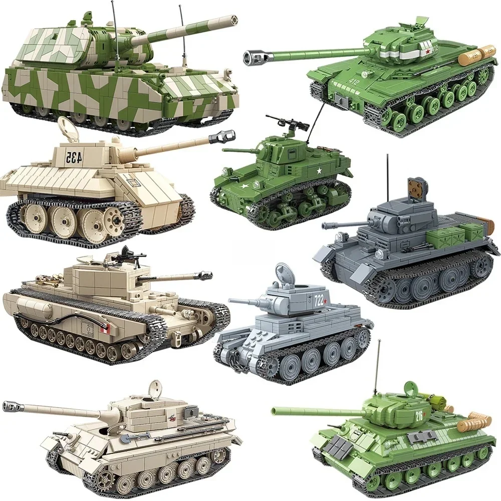 

WWII Tank Building Blocks Bricks Tiger 131 Churchill Tank MK I Scene Of Military Weapon Model Assembly Desk Decoration Toy Gifts
