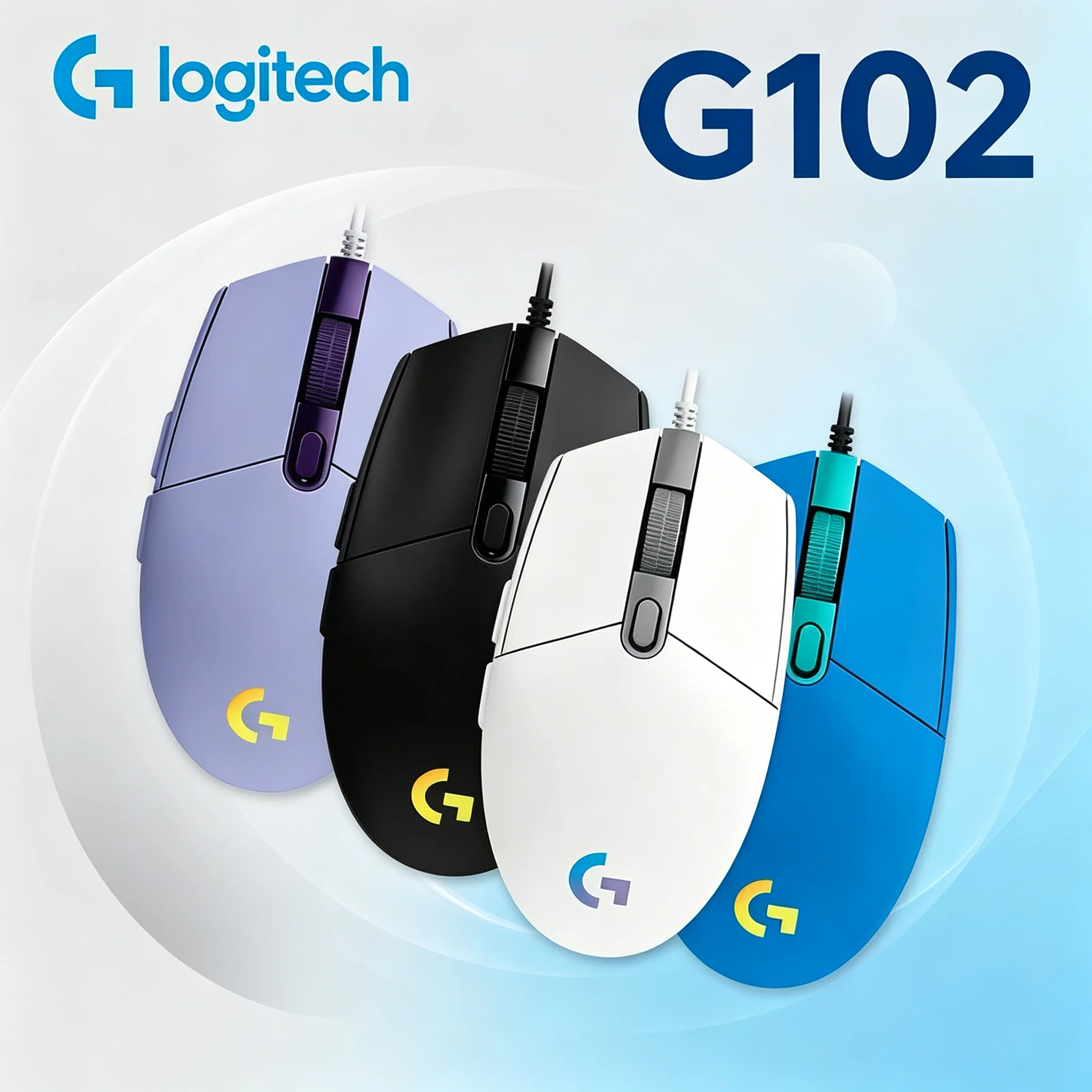 Portable Logitech G102 Wired Gaming Mouse Compact Size 6 Buttons RGB Lighting 8000 DPI Mice For Notebook Travel