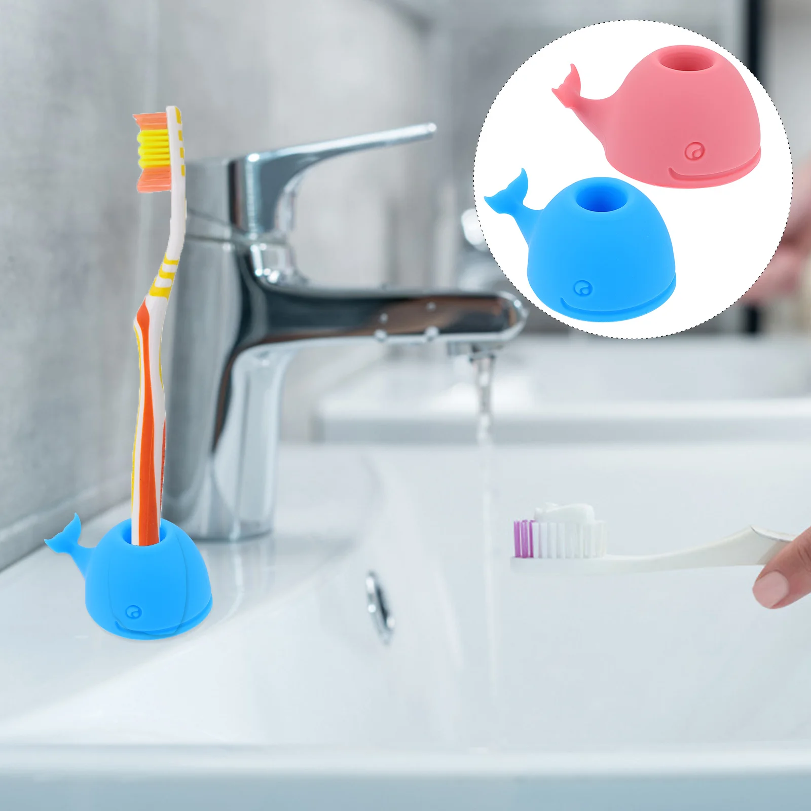 

2pcs Whale Toothbrush Holder Silicone Animal Toothbrush Rack Quick Drying Dirt Resistant For Bathrooms Toilets Stand