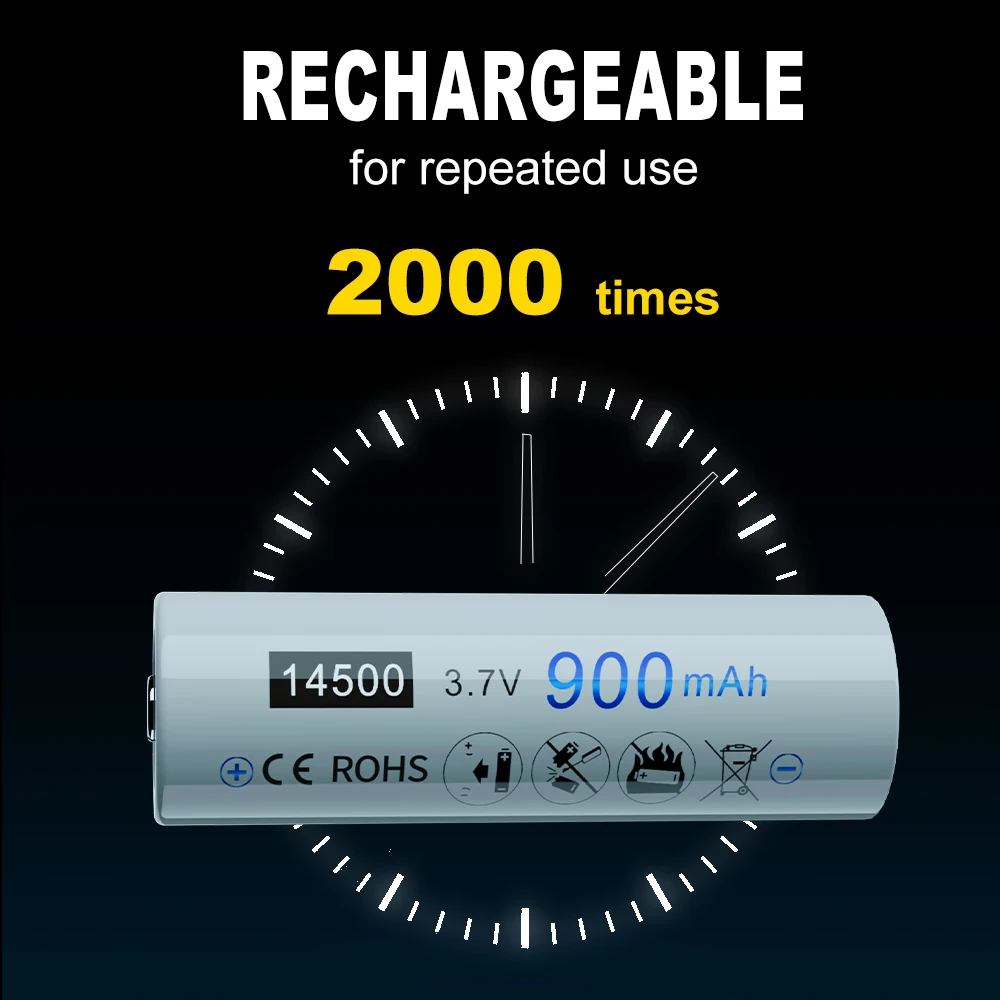 PALO 100% Capacity 14500 900mAh 3.7V Li-ion Rechargeable Battery AA Batteries for Camera Led Flashlight Headlamps Torch Mouse